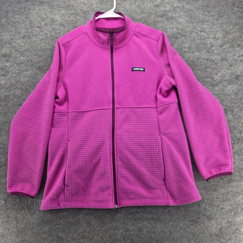 Lands' End Jacket Womens L Pink Fleece Full Zip Pockets Logo Zipper Mid Length